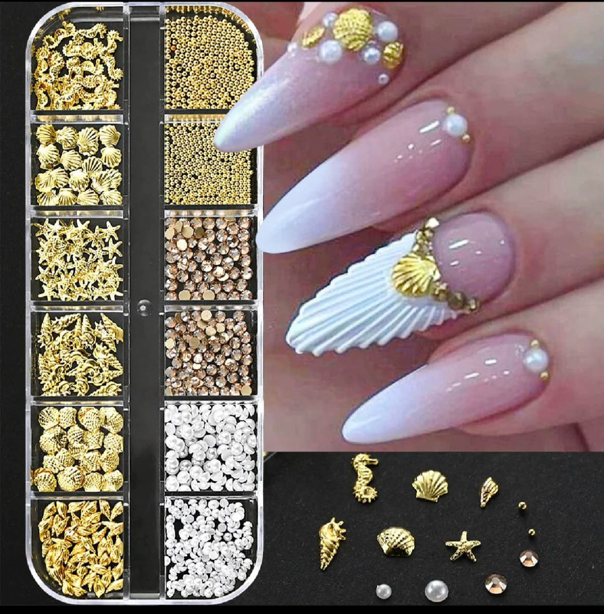 Gold Pearl Nail Charms Design